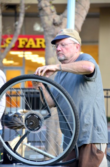 Smitty extracts an inner tube without dismounting the tire.